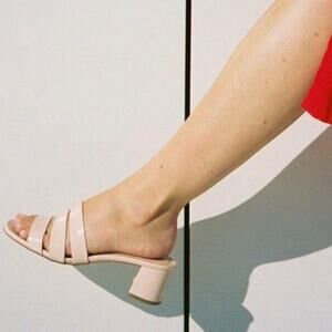 Marais USA Jane Mule Blush Pink Vegan Patent Slide Block Heel Sandals Size 7.5